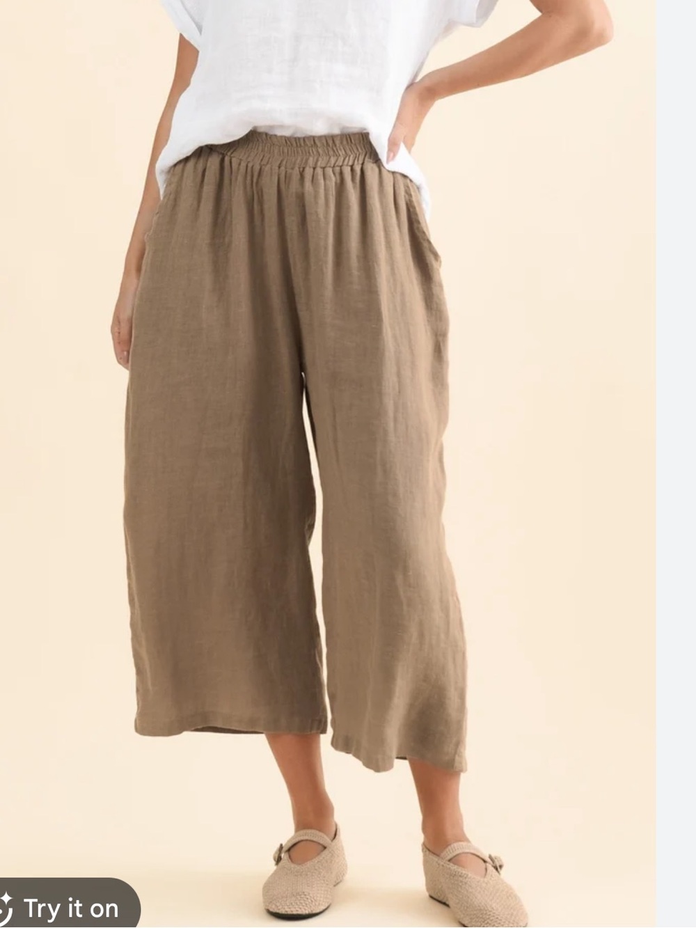 Lo Len Ok Lenok Green 100% Linen Wide Leg Elastic Gathered Waist Pants size XXL